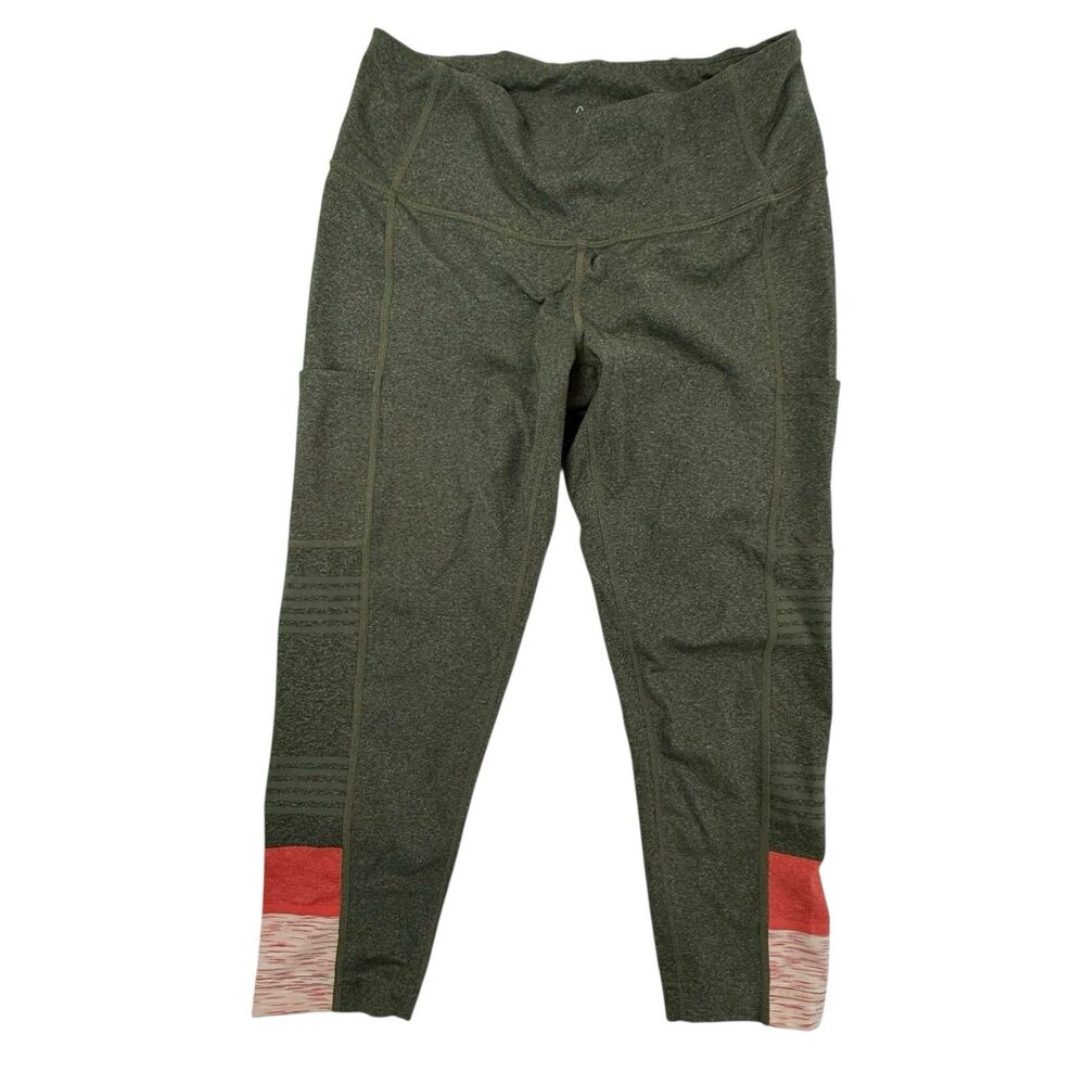 prAna Borra Capris Leggings Women Large Army Green Coral Cropped Exercise Yoga